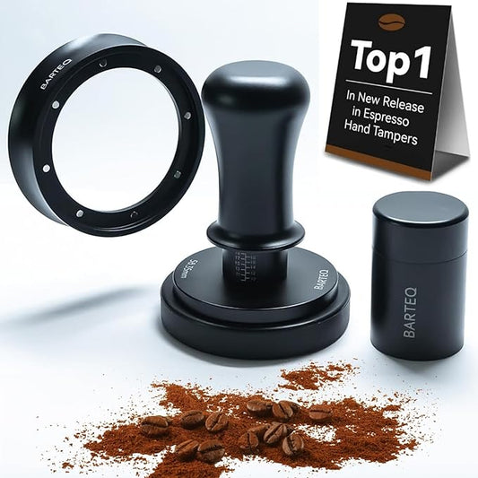 BARTEQ 58.35mm Espresso Tamper – Calibrated Dual Spring Coffee Tamper with WDT Tool & Funnel – Fits 58mm-58.5mm Portafilters
