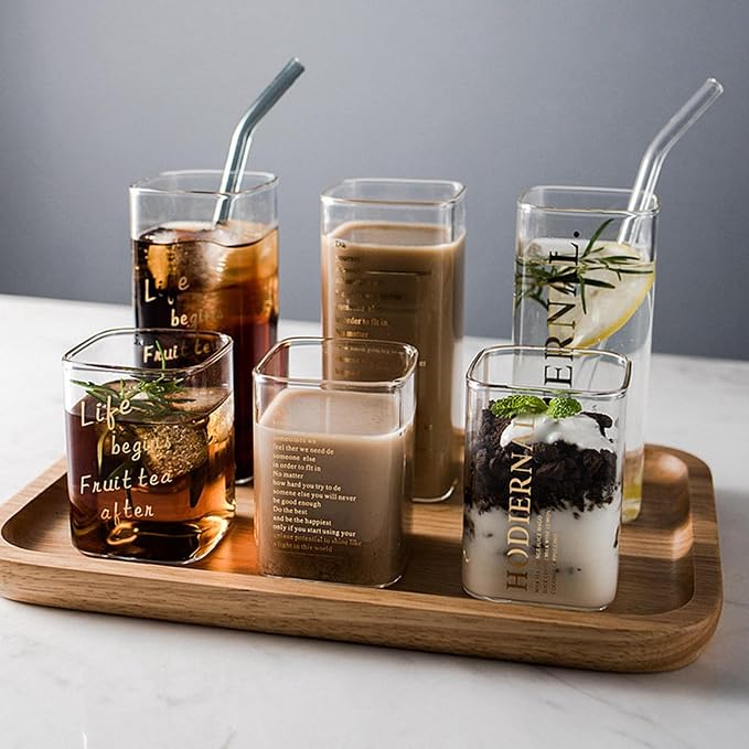 Square Drinking Glasses Glassware Transparent Milk Mug Container Heat Resistant Water Bottle for Coffee Party Home Kitchen, Like Begin High, Optional - Image 2
