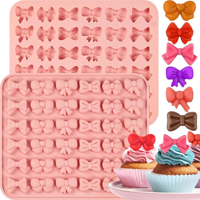 Bow Chocolate Mold, 2-Pack Small Bow Candy Molds 76 Cavities | Mini Gummy Molds with Butterfly-Bow in 6 Shapes Design for Sugar Biscuit Cake Decora Cupcake Topper, Birthday Wedding Party by SIQINZONGWA