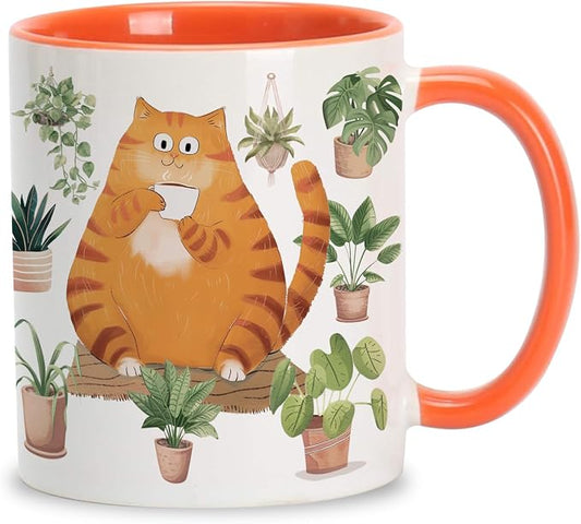 Hyturtle Cute Orange Cat Coffee Mug Gifts For Cat Mom, Plant Decor Gifts | Birthday Christmas Gift for Plant Lovers, Gardeners, Premium 11oz Two Tone Orange Ceramic Tea Cup, Perfect for Daily Drinks by Hyturtle