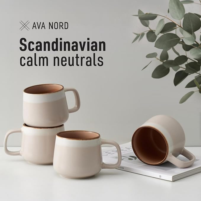 Ava Nord Large Stoneware Ceramic Coffee Mugs Set of 4-16 oz - Rose Sand | Lead-Free, Non-Toxic, Freezer - Microwave & Dishwasher Safe, Comfortable Handle, Aesthetic Nordic Design for Tea, Cappuccino - Image 8