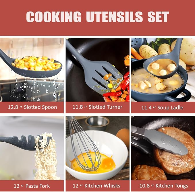 RAXCO Kitchen Set,18-Piece Cooking Utensils and Kitchen Knife Set,Gray | 7-Piece Kitchen Utensils Heat-resistant to 410°F,5-Piece Sharp Knife,5-Piece Cooking Tools and Cutting Board In One - Image 5