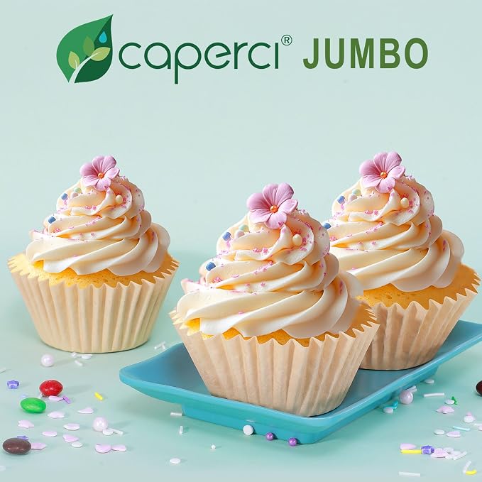 Caperci Heavy Duty Jumbo Cupcake Muffin Liners for Baking - Extra Large 100pcs Grease-Resistant Natural Paper Baking Cups, No Muffin Pan Needed, Odorless, Easily Peels (Natural) - Image 7