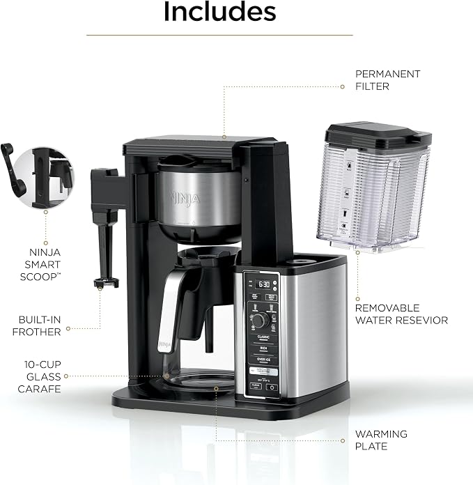 Ninja Coffee Maker, 10-Cup Carafe, Fold-Away Frother, Black, CM401 | Permanent Filter & Removable, Dishwasher Safe Reservoir, 6 Brew Styles, 8 Cup to Travel Mug to Pot Sizes - Image 10