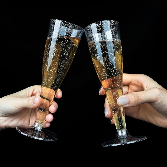 Bestluck 50Pack 4.5oz Silver Glitter Champagne Flutes Plastic | Plastic Disposable Stemware, Disposable Champagne Flutes for Party, Mimosa Bar, Wedding, Anniversary and Graduation - Image 6