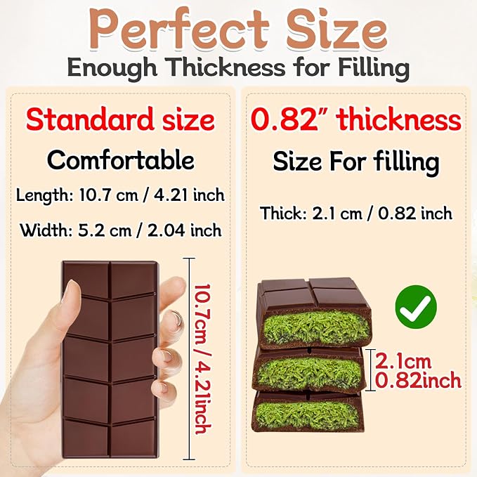 Deep Chocolate Bar Molds Silicone Non Stick 0.82inch,2 Pack Thick Dubai Shapes Chocolate Stuffed Bar Mold Kit for Filling Knafeh Candy with 100pcs Bags(Brown) - Image 3