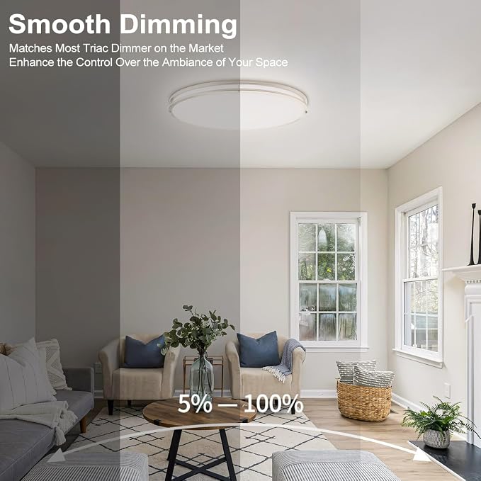 DAKASON 24Inch Oval LED Flush Mount Ceiling Light, 40W Large LED Light Fixture Ceiling for Kitchen/Living Room, 3500K/4000K/5000K Dimmable, Modern Low-Profile for Dining Room/Laundry, Brushed Nickel - Image 4