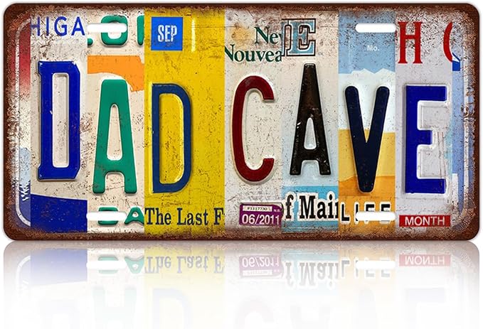 Vintage Dad Cave Metal Tin Sign License Plate Wall Decor Gift for Father 12 x 6 Inches by MTsigns