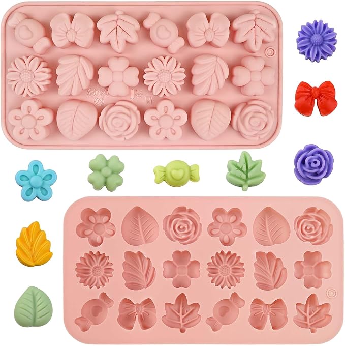 Flower Molds Silicone for Chocolate, Candy, 2 Pcs, 36-Cavity | Flower Chocolate Mold for Gummy,Jelly, Ice Cubes, Cake Decorations, DIY Party Favors, Non-Stick, Soft & Durable by SIQINZONGWA