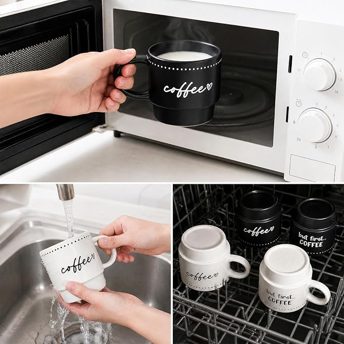 10oz Stackable Coffee Mugs Set of 4, Modern Ceramic Coffee Mug | Coffee Cup for Man, Woman, Dad, Coffee Mug Set for Hot Drinks, Coffee, Cocoa & Tea, Latte Mugs Cup Set for Home & Office Use - Image 7