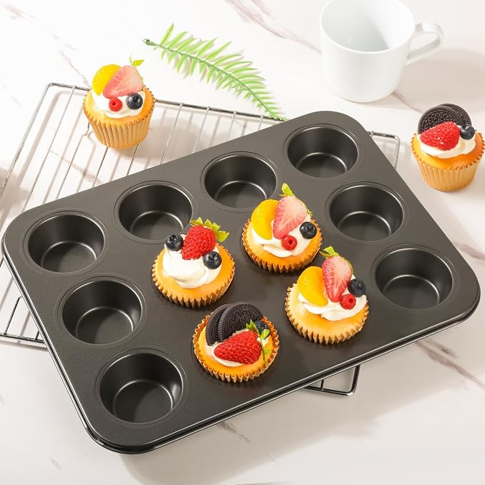 Artcochan 2 Pack Muffin Pan with 100 Cupcake Liners, 12 Cup Nonstick Cupcake Pan for Baking, Carbon Steel Baking Supplies Muffin Tin - Image 7