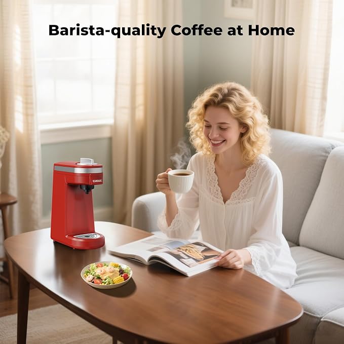 CHULUX Mini Single Cup Coffee Maker for K Pod, Perfect for Small Space, Red | Fast-Heating Boiler System, Single Cup Brewing, Portable Compact Design, Four-Hole Multi-Stream Needle, Adjustable Drip Tray - Image 5