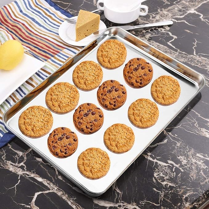 Wildone Baking Sheet with Silicone Mat Set, Set of 4 (2 Sheets + 2 Mats), Wildone Stainless Steel Cookie Sheet Baking Pan with Silicone Mat, Size 18 x 13 x 1 Inch, Non Toxic & Heavy Duty & Easy Clean - Image 6