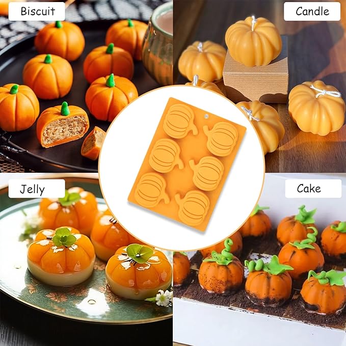 2 Pcs Fall Pumpkin Silicone Molds for Chocolate 3D Pumpkin Silicone Mold Halloween Thanksgiving Candy Baking Molds for Candy Ice Cube Cake Cupcake Decorations Jelly Jello Candle