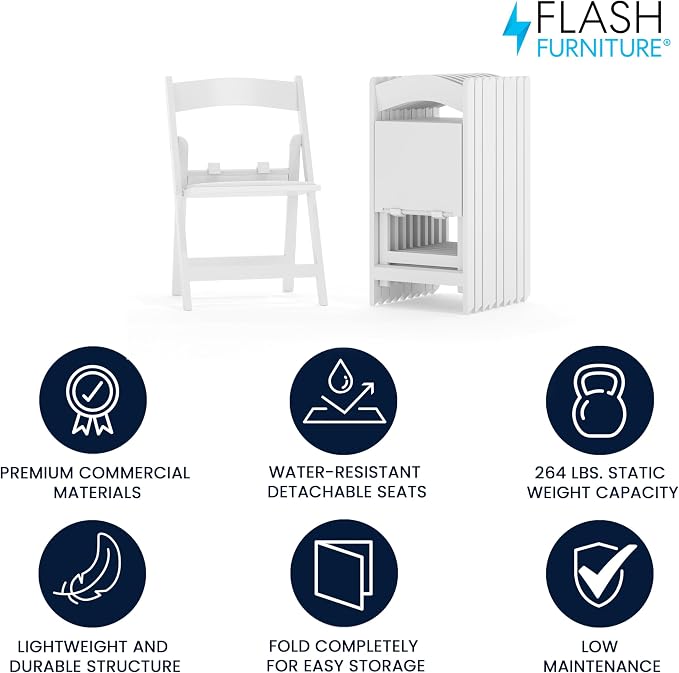 Flash Furniture Hercules Series Kids Padded Folding Chairs for Children, Children's Event Seats with 264-lb. Static Weight Capacity, Set of 10, White - Image 4