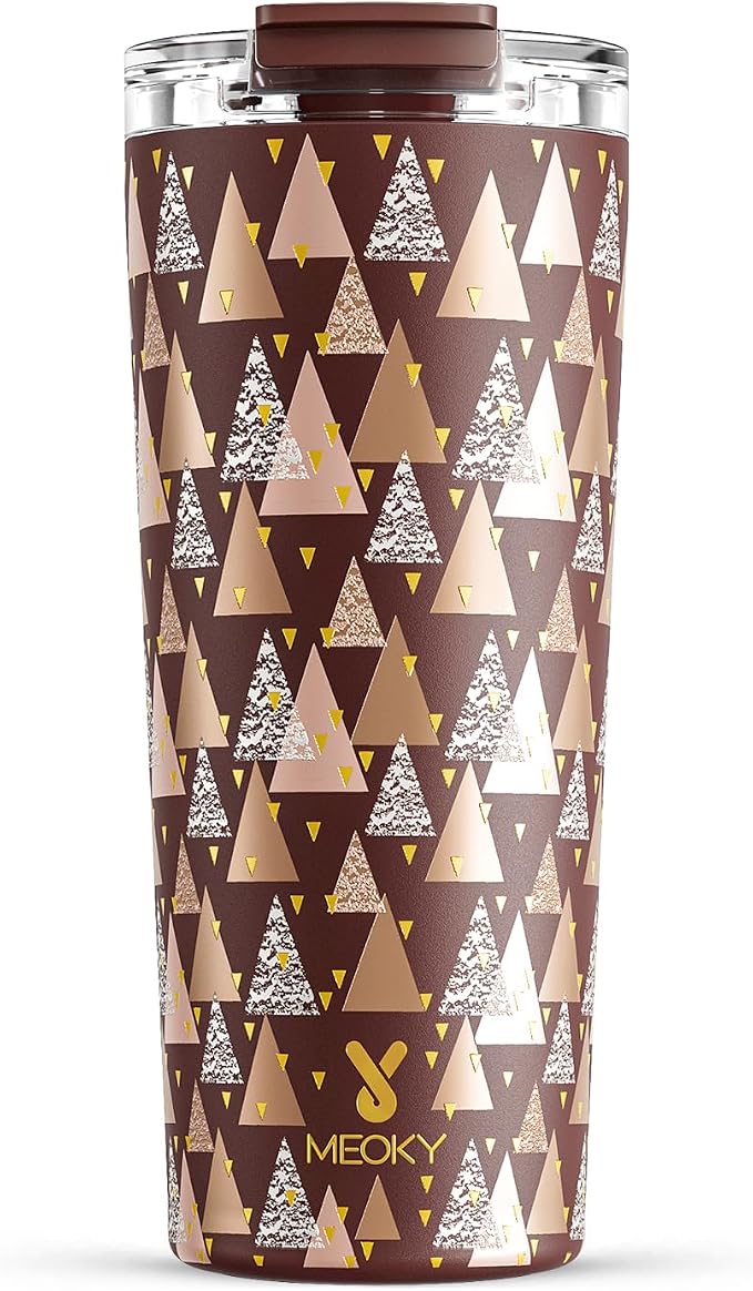 Meoky 24 oz Insulated Travel Coffee Mug: Leak Proof Lid, Cocoa Geometry | Stainless Steel Coffee Tumbler, Keeps Hot for 8 Hours or Cold for 24 Hours, Fits in Car Cup Holder, BPA Free by MEOKY