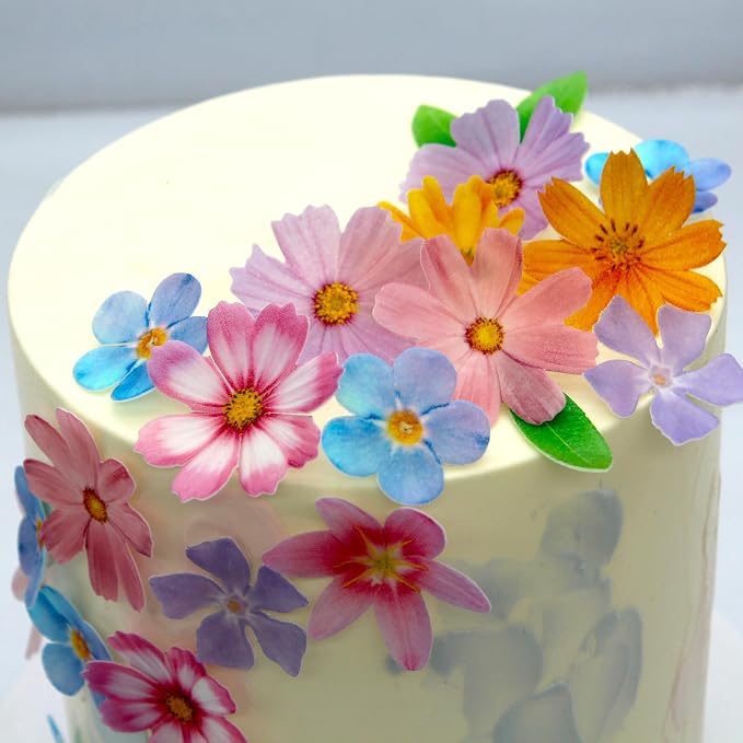 Set of 60 Edible Flowers & Leaf Cupcake Toppers Wedding Cake Party Food Decoration Mixed Size & Colour for Anniversary by KOOTIPS