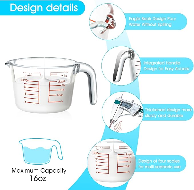 NUTRIUPS High Borosilicate Glass 2 CUP Measuring Cup, Glass Measuring Beaker with Multiple Measurement Scales, Easy to Read (2 CUP)