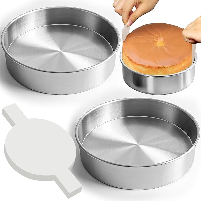 9 Inch Round Cake Pans Set of 2 with 100 Pieces Parchment Paper | Stainless Steel Round Cake Pans For Layered Cakes, No Coating Smash Baking Pan, Mirror Finish Dishwasher Safe Cake Mold by Unknown