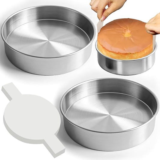 9 Inch Round Cake Pans Set of 2 with 100 Pieces Parchment Paper | Stainless Steel Round Cake Pans For Layered Cakes, No Coating Smash Baking Pan, Mirror Finish Dishwasher Safe Cake Mold by Unknown