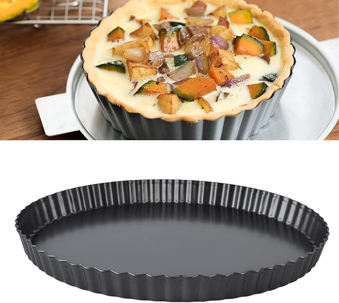 Tart Pan with Removable Bottom Nonstick Carbon Steel Deep Quiche Dish for Baking Pies Cakes ([Thickened] 10-inch live bottom pie plate) - Image 3
