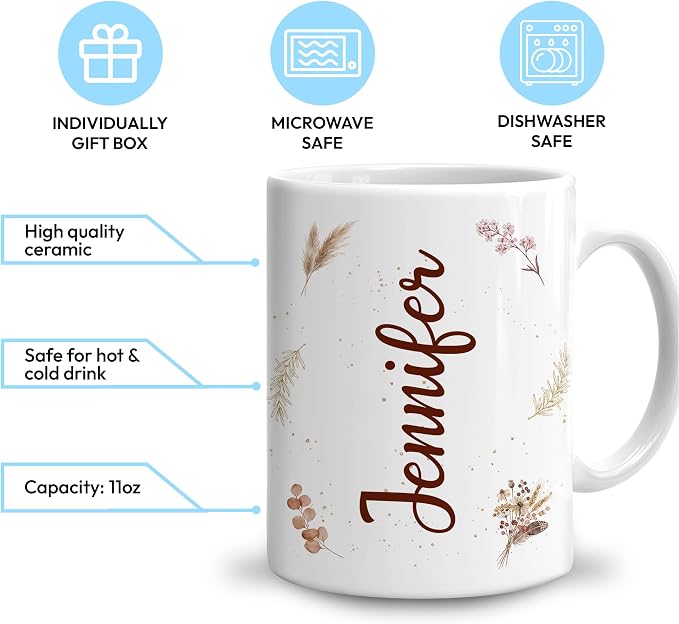 Hyturtle Personalized Gnome Mug Gifts For Women on Birthday Christmas | Gnome Themed Gift Ideas Presents For Girls Friends - Boho Flowers Custom Name 11oz White Ceramic Coffee Tea Mug - Image 3