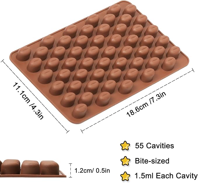 Mini Coffee Bean Molds, 55 Cavities Silicone Chocolate Mold | Coffee Bean Shape, Food Grade Mini Silicone Mold, For Homemade Sugar Free Chocolate Chips/Snacks/Cake Décor, 2 PCS - Image 2