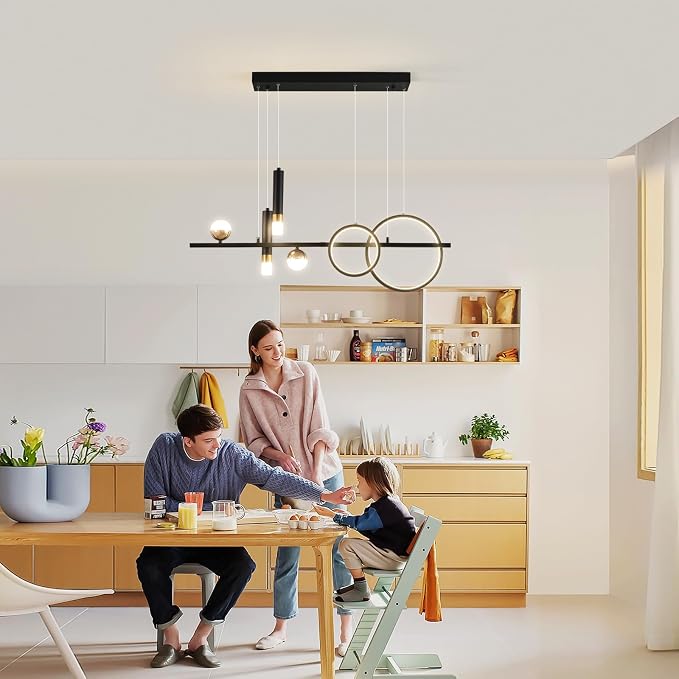 Siittoo Modern Linear Chandelier, Dimmable LED Pendant Light with Remote | 39.4" Black Gold Hanging Light Fixture, 48W Kitchen Island Pendant Lighting for Dining Room and Living Room - Image 9