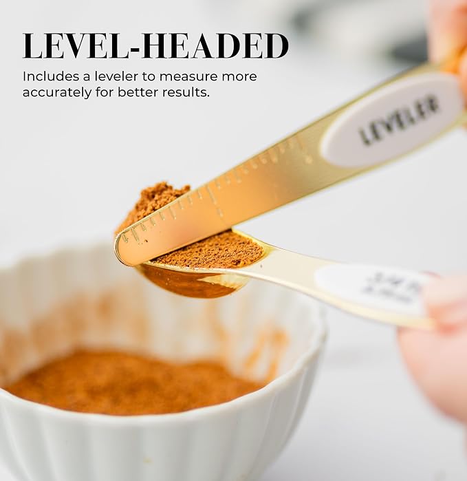 Styled Settings White and Gold Magnetic Measuring Spoons, 8-Piece | Stainless Steel Double Sided Measuring Spoons for Cooking and Baking - White and Gold Kitchen Accessories, Ideal for Gifting - Image 4