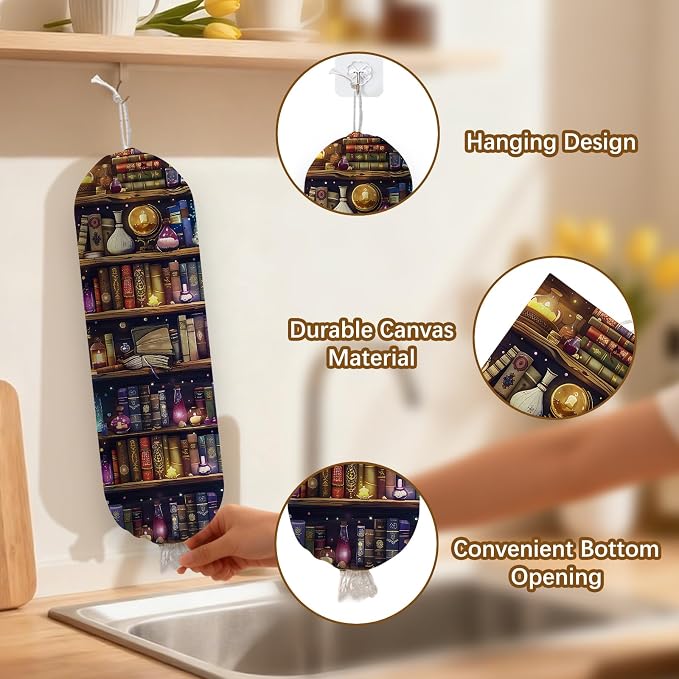 Magic Bookshelf Plastic Bag Holder Dispenser, Plastic Grocery Bag Organizer & Wall Mount Paper Trash Bags Saver Storage for Kitchen Home Pantry Decor, Kitchen Decor Shopping Bags Storage Dispenser - Image 3