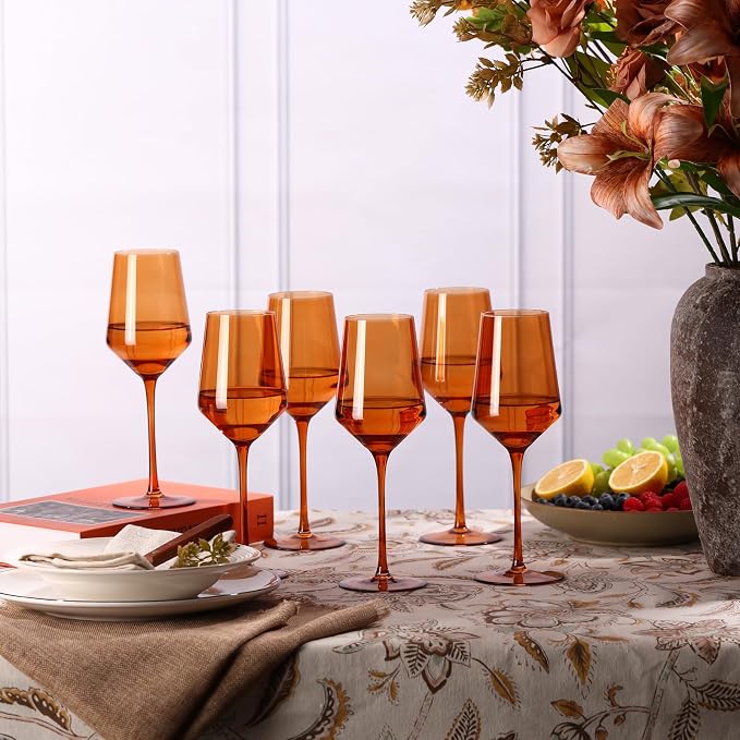 comfit Orange Wine Glasses Set of 6-15 oz, Unfading Color, Hand-blown Colored Wine Glasses - Orange Kitchen Accessories, Gifts for Wine Lovers, Wedding, Engagement, Valentines Day Gifts - Image 7