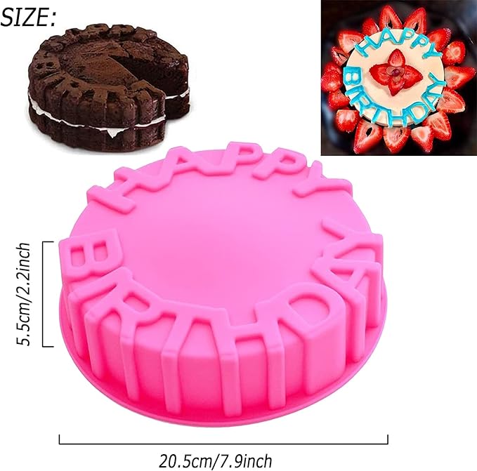 Birthday Cake Molds for Baking Silicone Cake Pan Tools，Non-stick Cheese Reusable and Durable Pastry Mould for Dessert, Cookie, Bread, Pudding, Jelly, Chocolate and More（Pink、7.9in）