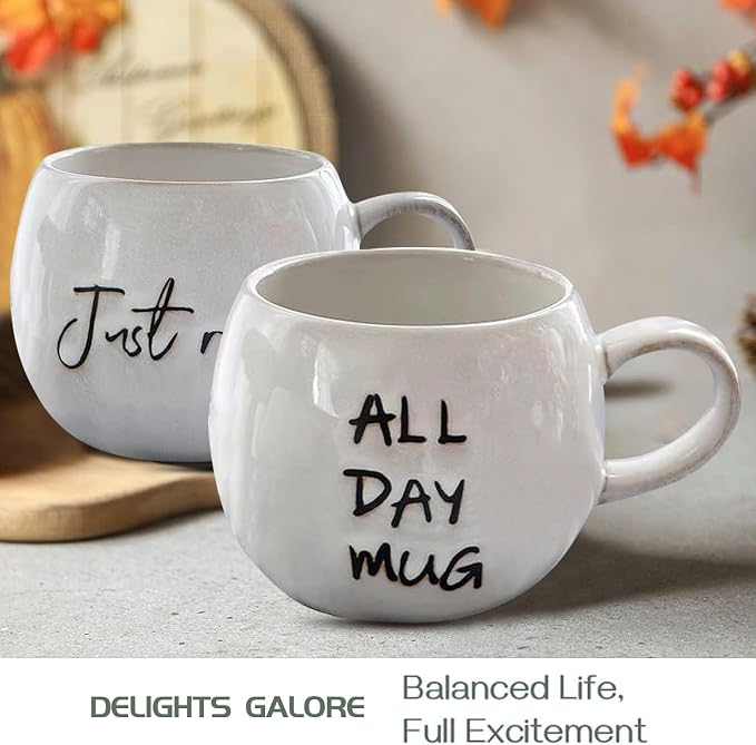Ceramic Coffee Mugs Set, Just Relax and All Day Design, large capacity heat-resistant handle, Great for Tea Hot Chocolate, Microwave Safe, Modern, Unique Style for Any Kitchen-4pack - Image 4