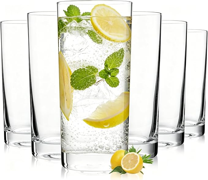 Highball Glasses Set of 6, 13oz Tall Drinking Glasses, Water Glass for Kitchen, Tom Collins Glasses, Mojito Glass Cups, Cocktail Glasses for Bar Glassware by PureGlassPureStyle