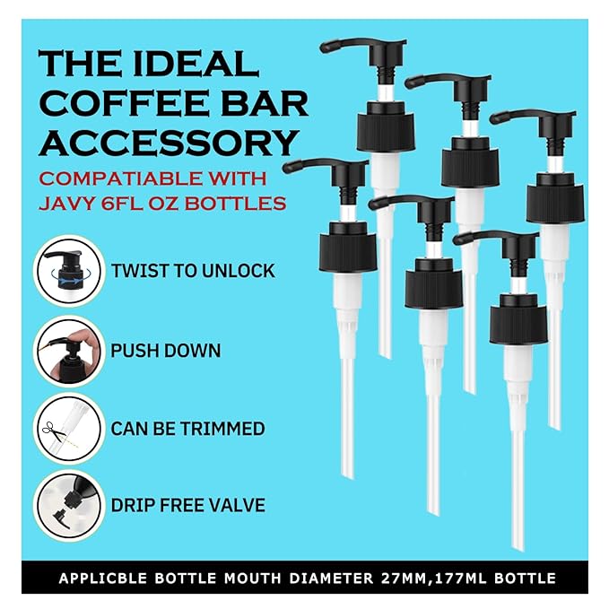 Qxyooh | 6 Pack Syrup Pump for Javy Coffee Concentrate (6FL OZ) – Precision Dosing, Fit for Javy Bottles (177ML) Cold Brew Coffee, Barista-Grade Flow Control | Leak-Proof