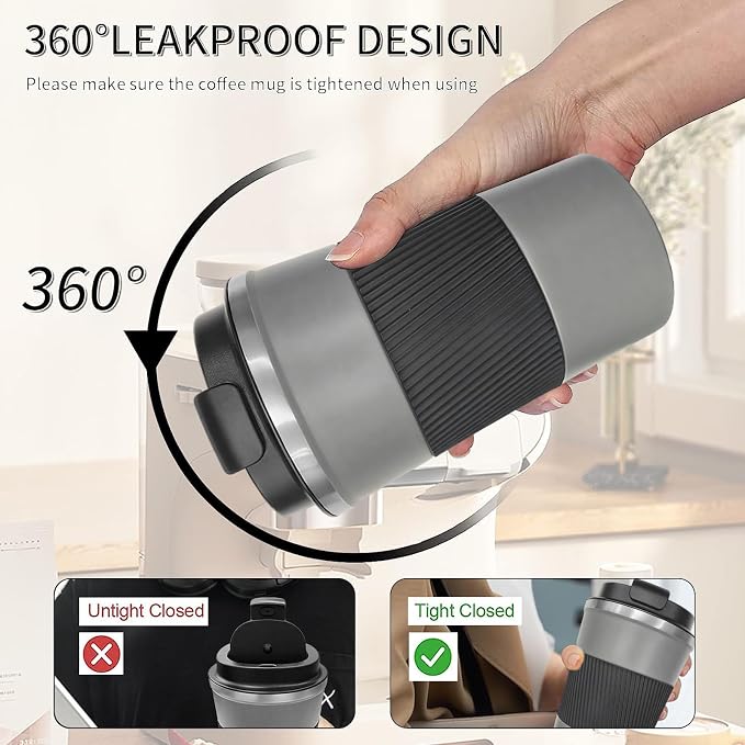 Insulated Travel Coffee Mug, Stainless Steel Coffee Cup with Leakproof Lid | Double-wall insulation keeps drinks hot or cold for hours, with a leakproof lid and portable stainless steel design - Image 5