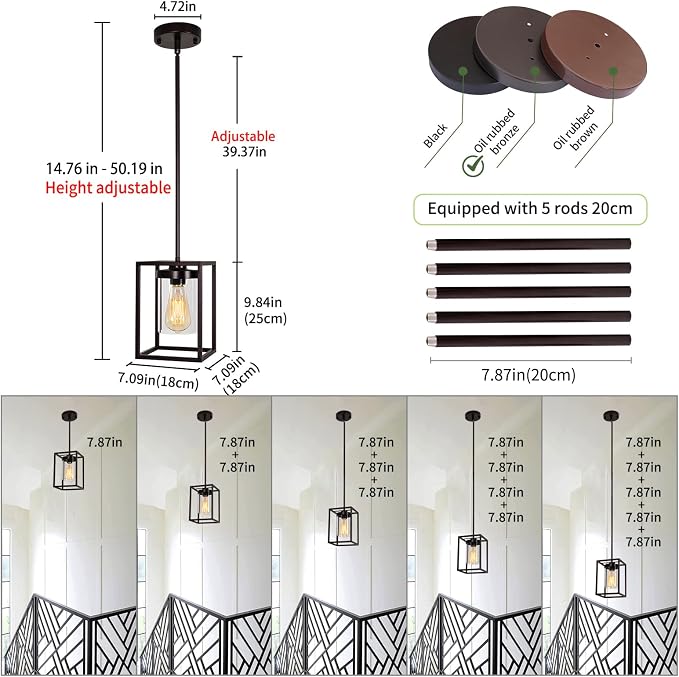 1-Light Oil Rubbed Bronze Pendant Light Fixture, with Clear Glass Shade | Farmhouse Iron Cage Metal, Lantern Pendant Light For Kitchen Island Entryway Dining Room Hallway - Image 3