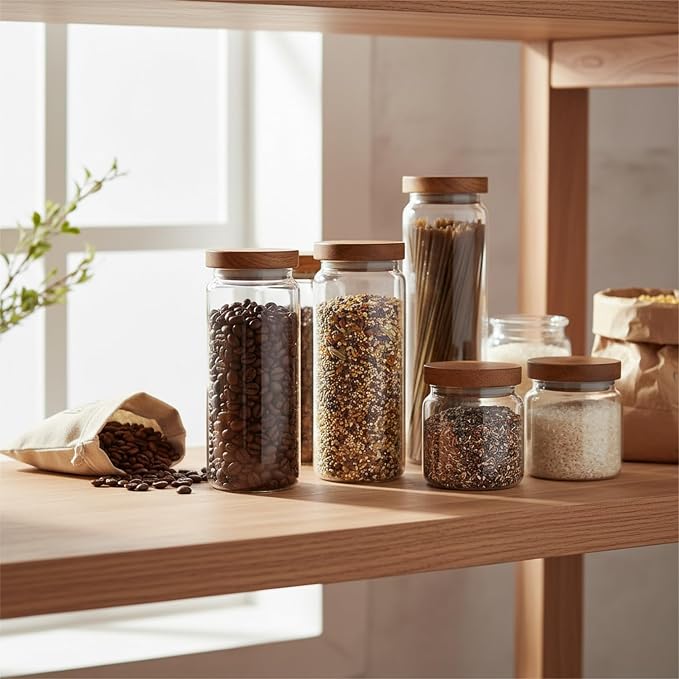 Clear Glass Storage Jar with Acacia Wood Lid for Pantry Organization - High Borosilicate Kitchen Canister - Image 2