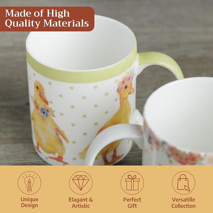 Maison d' Hermine Coffee Mug with Handles Tea Cups (15 Ounce, Pack of 2) | Fine Bone China Coffee Mugs for Hot Beverages Cappuccino Latte Home Restaurant Hotel Spring Summer -Ducklings In Spring - Image 3