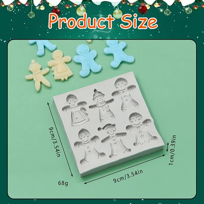 1 Pcs Christmas Silicone Molds for Chocolate 6-Cavities Various Shapes Gingerbread Man Shape 3D Chocolate Moulds Candy Molds for Christmas Day Holiday Theme Candy Pudding Jelly Making