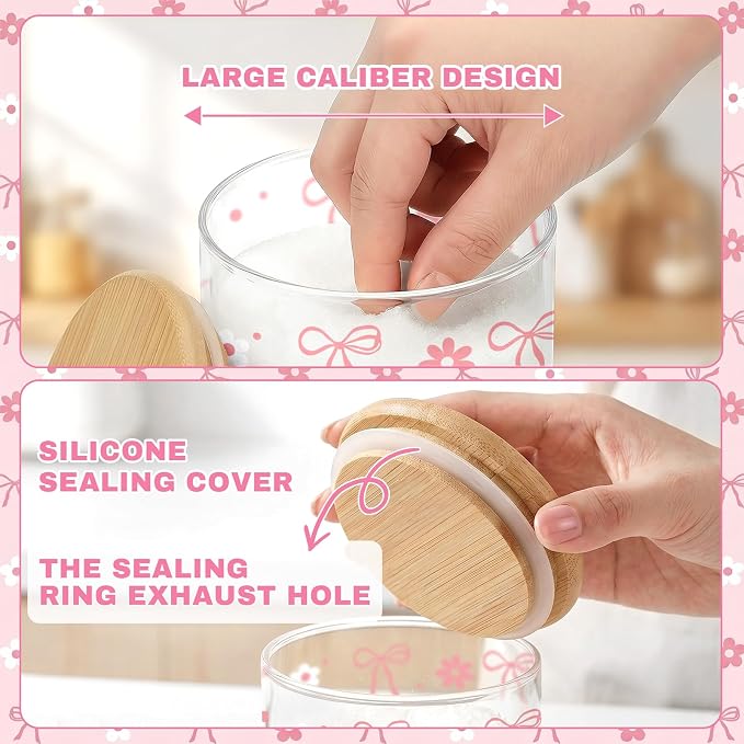 Pink Christian Glass Storage Jar with Lid, Candy Cookie Jars, 3Pcs | Pink Bow Candy Cookie Jars Christian Bible Verse Kitchen Canister Gifts for Women Cute Coquette Kitchen Containers - Image 5