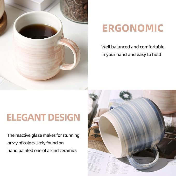Coffee Mugs Set of 4, 12 oz Mugs Set, Ceramic Coffee Cups with Large Handles, Pastel Gradient & Striped Designs， Dishwasher and Microwave Safe Mugs for Coffee, Tea, Milk - Image 4