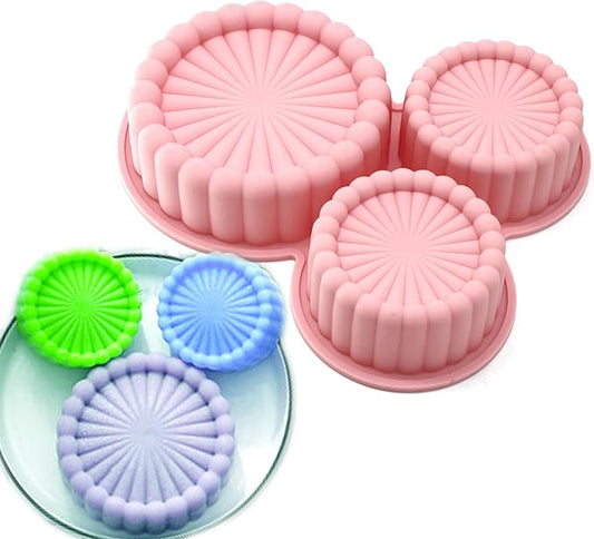 X-Haibei Round Pleats Cake Pan Jello Mousse Pizza Pudding Hamburger Bread Silicone Mold, Dia. 4.8inch, 3.2inch