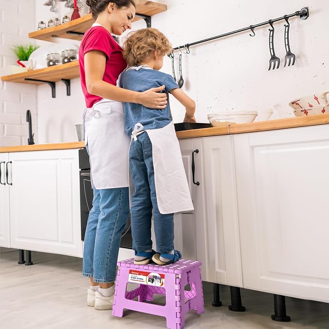 ACSTEP 9 Inch Foldable Step Stool for Kids, 300 lb, Light Purple | Lightweight Plastic Small Foldable Step Stool with Handle, Non-Slip, for Kitchen, Bathroom, Bedroom and Closet - Image 8