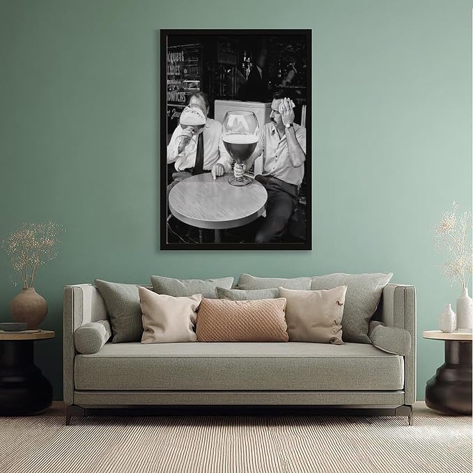 UXCBIA Men Drinking Large Beers, Vintage Black And White, Man Cave Decor Poster Canvas Poster Wall Art Decor Print Picture Paintings for Living Room Bedroom Decoration Black Frame 24x36in(60x90cm) - Image 5