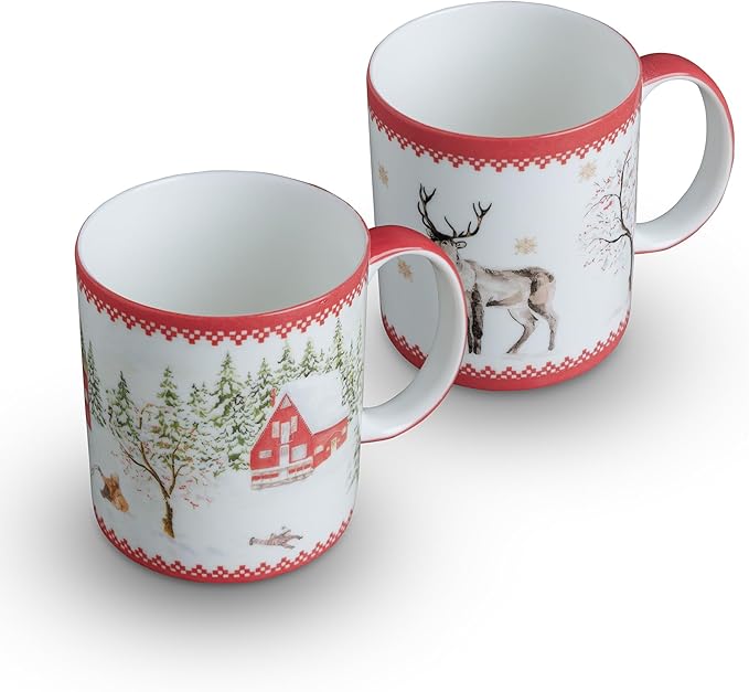 Maison d' Hermine Coffee Mug with Handles Tea Cups (12 Ounce, Pack of 2) | Fine Bone China Coffee Mugs for Hot Beverages Cappuccino Latte Home Restaurant Hotel Spring Summer -Rural Christmas by MaisondHermine