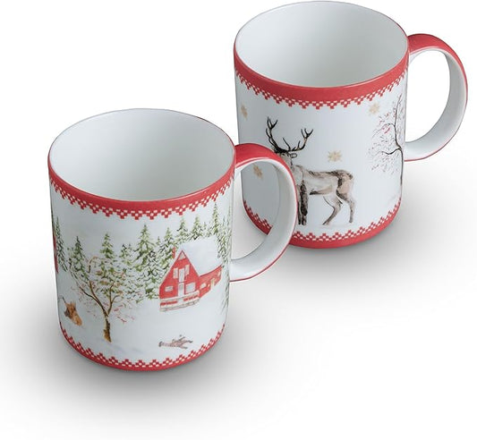 Maison d' Hermine Coffee Mug with Handles Tea Cups (12 Ounce, Pack of 2) | Fine Bone China Coffee Mugs for Hot Beverages Cappuccino Latte Home Restaurant Hotel Spring Summer -Rural Christmas by MaisondHermine