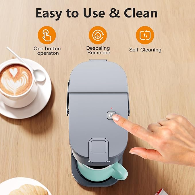 Tastyle Mini Single Serve Coffee Maker for K Cups and Grounds with Handle | for Travel, Camping, Office, RV and Dorm, Portable Handle, 6 to 12 Oz Brew Size, BPA Free, K302, Cool Gray - Image 5