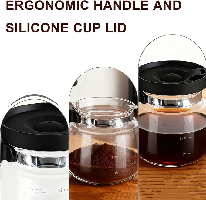 Coffee Pot Mug, 16 Oz Glass Coffee Mug - Coffee Pot Style, Portable, Mini Small Capacity Clear Cup With Handle And Spill Proof Lid, For Hot Teas, Hot Chocolate Etc. - Image 4