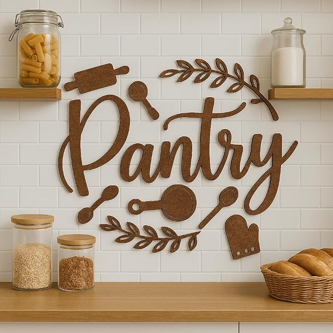 Farmhouse Pantry Sign, 15x8 Rustic Wood Kitchen Door Wall Decor | wooden pantry word sign 15x8 in, farmhouse kitchen and pantry door decor, housewarming gift by Woodamore